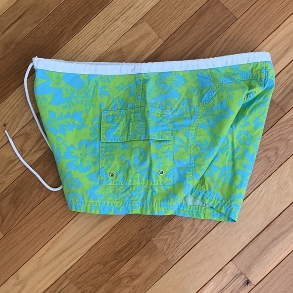J. Crew Drawstring Pull-On Multicolor Neon Blue/ Neon Green Water/Swim Shorts - Picture 5 of 7
